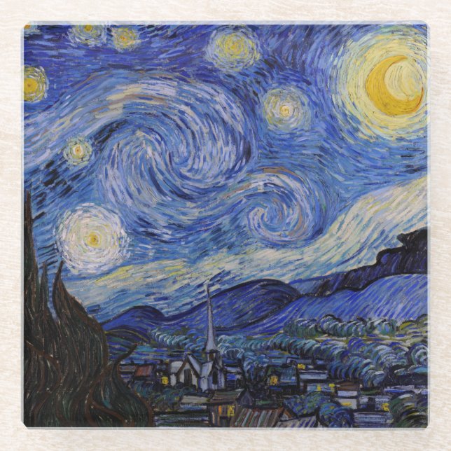 Posavasos De Vidrio Vincent Van Gogh - La noche estrellada (Anverso)