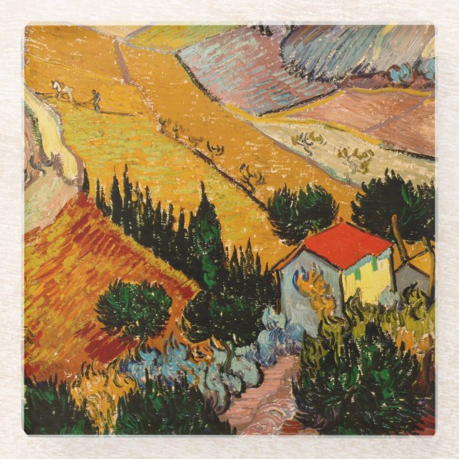 Posavasos De Vidrio Vincent van Gogh - Paisaje, Casa y Payaso (Anverso)