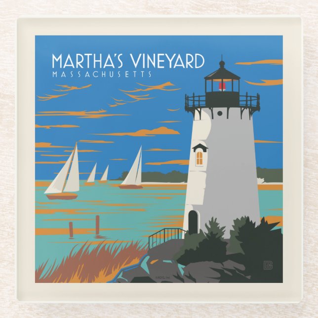 Posavasos De Vidrio Viñedo de Martha, Massachusetts | Faro (Anverso)