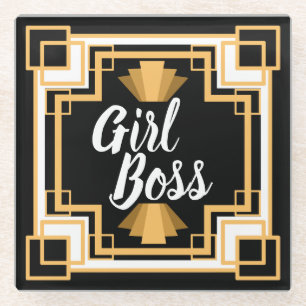 Posavasos De Vidrio Viñeta de los años 1920 Jefe Chica Art Deco Negr