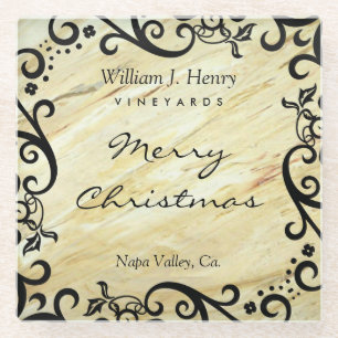 Posavasos De Vidrio Vino de pergamino de mármol de Navidad personaliza