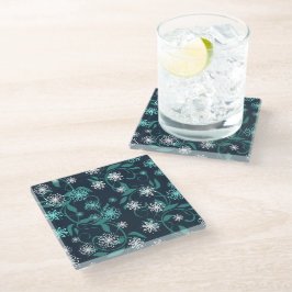 Posavasos De Vidrio Vino verde azulado y escayola floral blanca