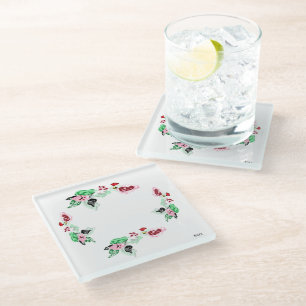 POSAVASOS DE VIDRIO VINO : VINE CON ROSAS