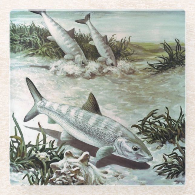 Posavasos De Vidrio Vintage Bonefish Underwater Scene (Anverso)