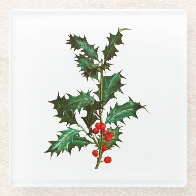 Posavasos de vidrio: VINTAGE CHRISTMAS HOLLY (Anverso)