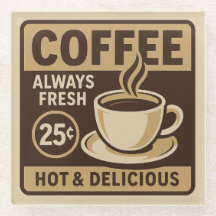 Vintage Coffee Shop Glass Coaster