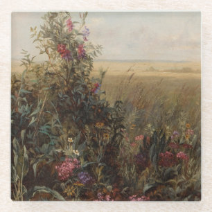 Posavasos De Vidrio Vintage Colorful Meadow con diseño de flores silve