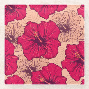 Posavasos De Vidrio Vintage de las flores de hibiscus dibujadas a mano