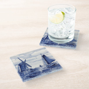 Posavasos De Vidrio Vintage Delfts Blauw Barco Velero Holandés