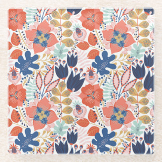 Posavasos De Vidrio Vintage floral brillante: estilo escandinavo.