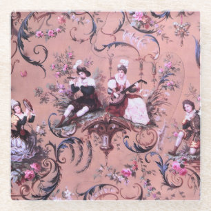 Posavasos De Vidrio Vintage French Pink Toile Estilo Victoriano Floral
