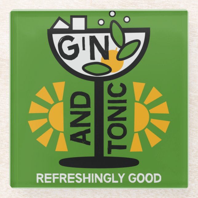 Posavasos De Vidrio Vintage Gin Y Tonic Art (Anverso)
