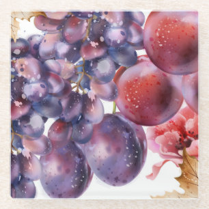 Posavasos De Vidrio Vintage Grapes Watercolor Autumn Card