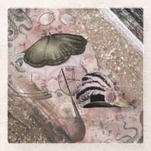Posavasos De Vidrio Vintage Grunge Steampunk Glam Gorra victoriano