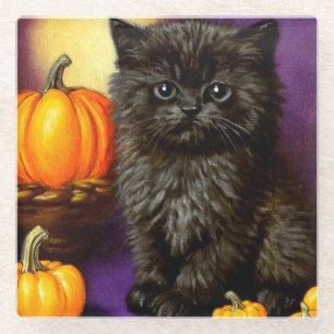 Posavasos De Vidrio Vintage Halloween Kitten
