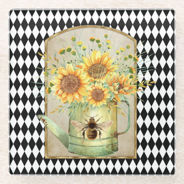 Posavasos De Vidrio Vintage Harlequin Garden Sunflowers (Anverso)