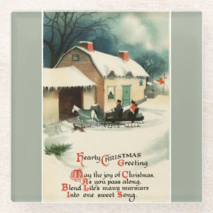 Posavasos De Vidrio Vintage Horse Drawn Sleigh Navidades