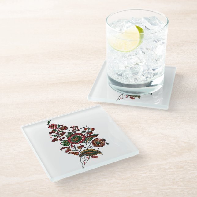 Posavasos De Vidrio Vintage Indian Cotton Chintz Fabric (Angular)