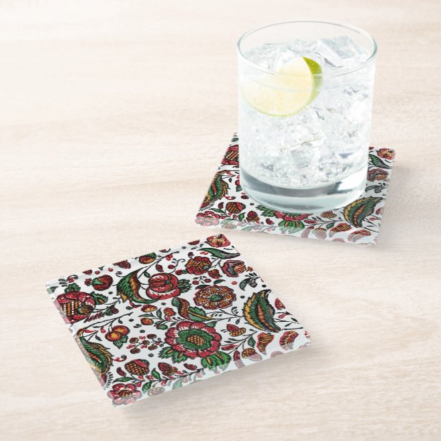 Posavasos De Vidrio Vintage Indian Cotton Chintz Fabric (Angular)