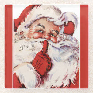 Posavasos De Vidrio Vintage Jolly Old Santa Shhh Red