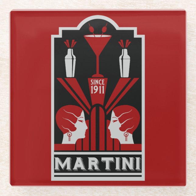 Posavasos De Vidrio Vintage Martini Art Deco (Anverso)