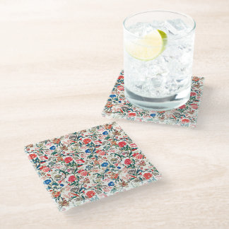 Posavasos De Vidrio Vintage Patrón floral del siglo XIX Rojo verde azu