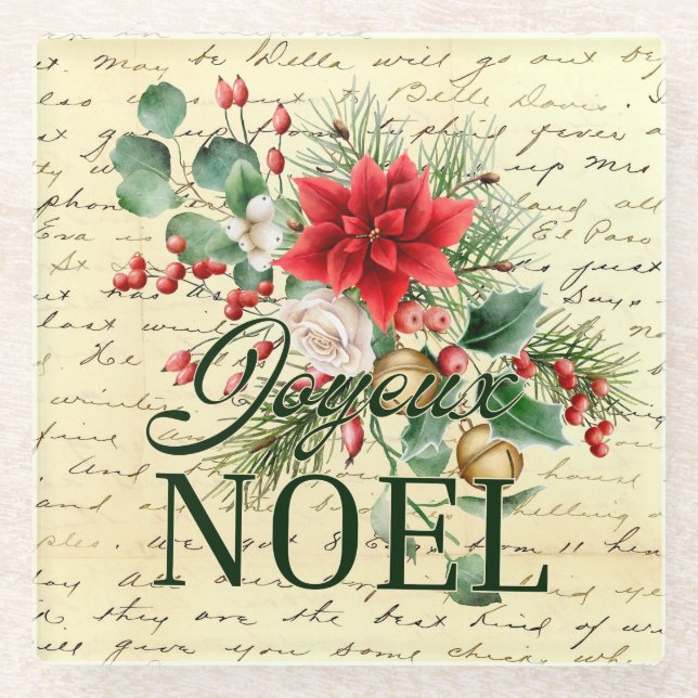 Posavasos De Vidrio Vintage Rustic French Joyeux Noel (Anverso)