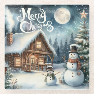 Posavasos De Vidrio Vintage/Rústico/Muñeco de nieve/Navidad