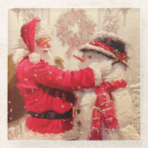 Posavasos De Vidrio Vintage Santa Claus Navidades Snowman