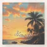Posavasos De Vidrio Vintage Style Hawaiian Travel Coast Sea Sunset<br><div class="desc">Hula Girl - Carnival - Aloha Honolulu Caribbean Travel Artworks - Vintage Hawaiian Advertisement</div>