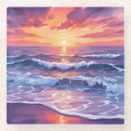 Posavasos De Vidrio Violet Tide | Olas del océano morado de la puesta 