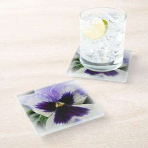 Posavasos De Vidrio violeta profundo sobre pensamiento blanco