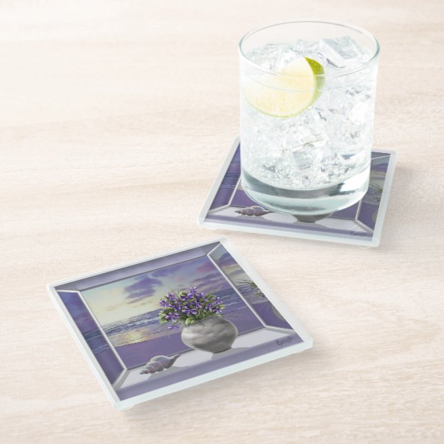 Posavasos De Vidrio violetas en tarro lunar (Angular)