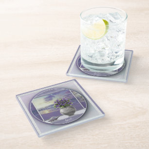 Posavasos De Vidrio violetas en tarro lunar