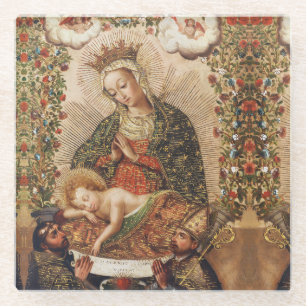 Posavasos De Vidrio Virgen Adorando al Niño Jesús de la Escuela Cuzque