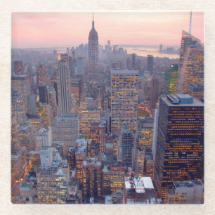 Posavasos De Vidrio Vista amplia de Manhattan en la puesta del sol