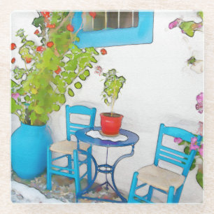 Posavasos De Vidrio Vista de calle acuarela