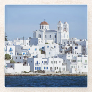 Posavasos De Vidrio Vista de la isla de Naoussa Village Paros