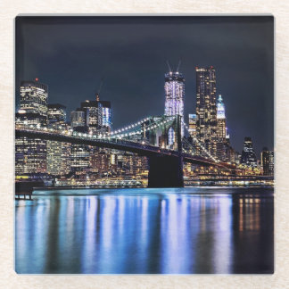 Posavasos De Vidrio Vista de la reflexión del puente de Brooklyn de