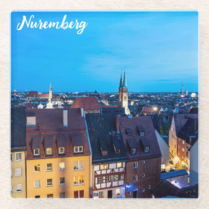 Posavasos De Vidrio Vista del casco antiguo de Nuremberg de noche