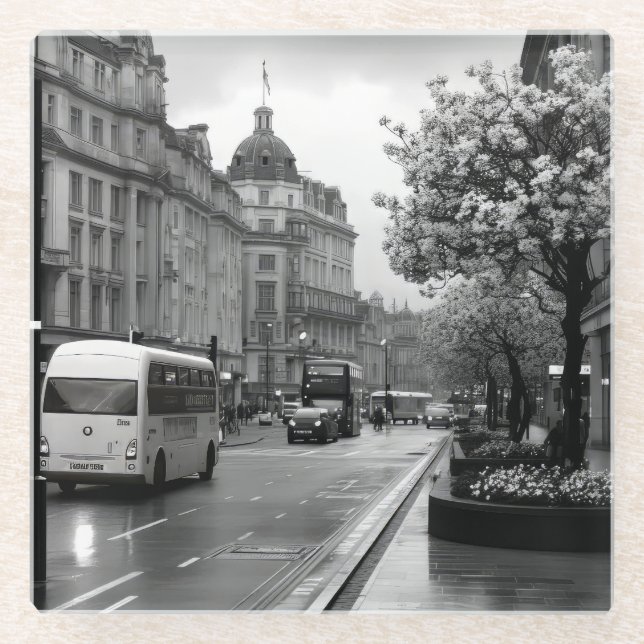 Posavasos De Vidrio Vista elegante de la calle (Anverso)