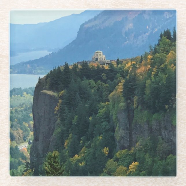 Posavasos De Vidrio Vista House en Crown Point, Oregón (Anverso)