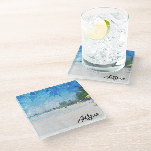 Posavasos De Vidrio Vista panorámica de la isla Caribe de Guay Antigua (Angular)