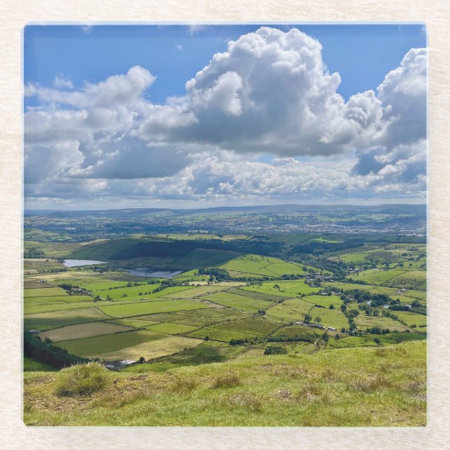 Posavasos De Vidrio Vistas tranquilas desde Pendle Hill... (Anverso)