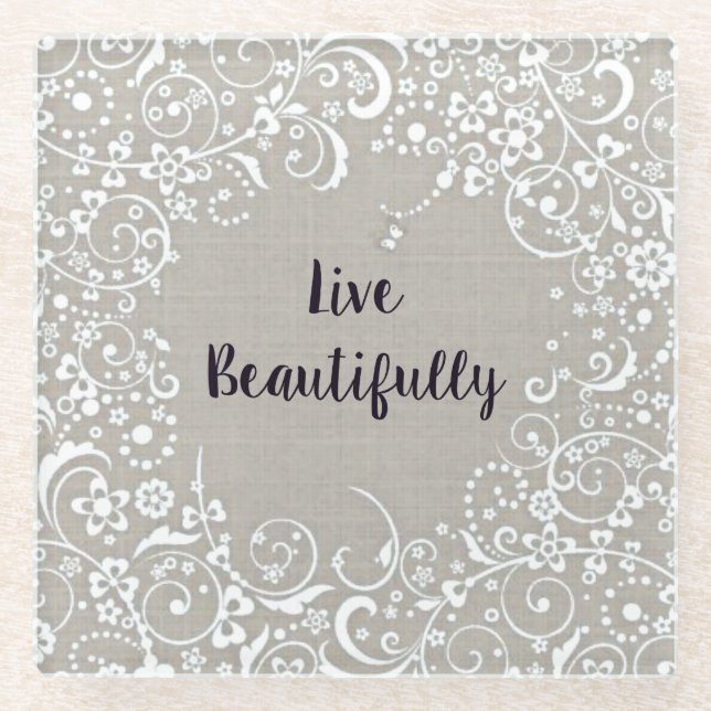 Posavasos De Vidrio Vive Bellamente Gris Linen-Vintage (Anverso)