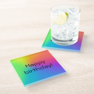 Posavasos De Vidrio Vivid Rainbow Ombre Birday Party
