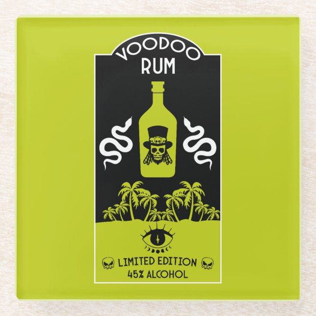 Posavasos De Vidrio Voodoo Rum caribeño (Anverso)
