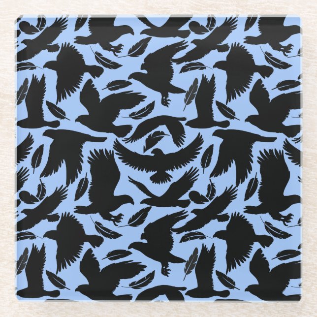 Posavasos De Vidrio Vuelo de los águilas negro.w L Azul BG (Anverso)