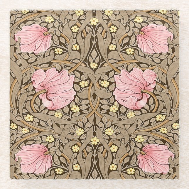 Posavasos De Vidrio W Morris Pimpernel Pattern en rosa y sepia (Anverso)