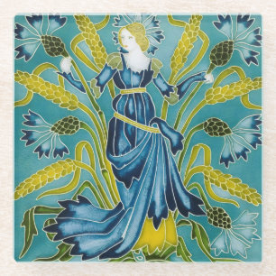 Posavasos De Vidrio Walter Crane Blue Cornflower Artes y Oficios